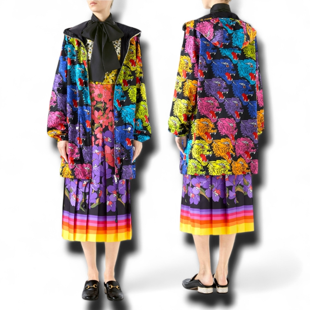 Gucci Rainbow Panther Face Print Nylon Lightweight Parka Jacket 40 IT Rare Coa